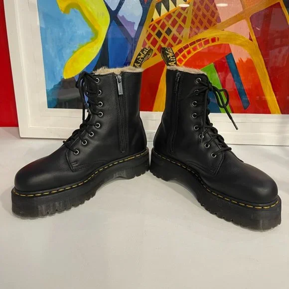 DR. MARTENS Jadon Boot Leather Faux fur lined Platforms - Picture 4 of 6